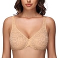 thumbnail image 1 of Wingslove Women's Sexy Sheer Lace Push Up Bra Underwire Mesh Plunge Bralette Unlined Bra, Nude 36DD, 1 of 7