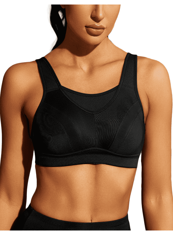 Women's Sports Bra Full Coverage Wireless Bra Plus Size High Impact Non Padded Workout Bra,Black 34B