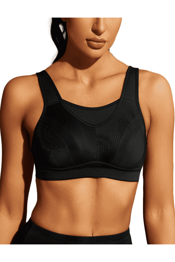 Women's Sports Bra Full Coverage Wireless Bra Plus Size High Impact Non Padded Workout Bra,Black 34B