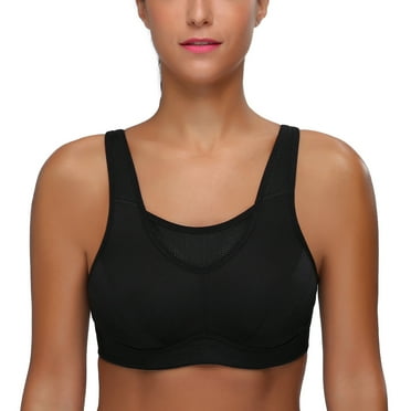 Wingslove Women's Sports Bra Full Coverage Wireless Bra Plus Size High Impact Non Padded Workout Bra,Black 36DD