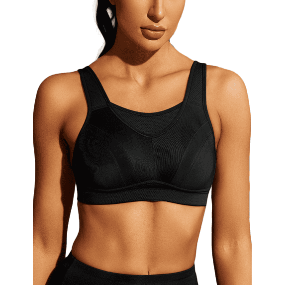 Wingslove Women's Sports Bra Full Coverage Wireless Bra Plus Size High Impact Non Padded Workout Bra,Black 40B