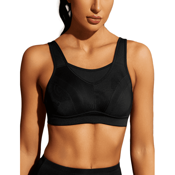 Wingslove Women's Sports Bra Full Coverage Wireless Bra Plus Size High Impact Non Padded Workout Bra,Black 48B