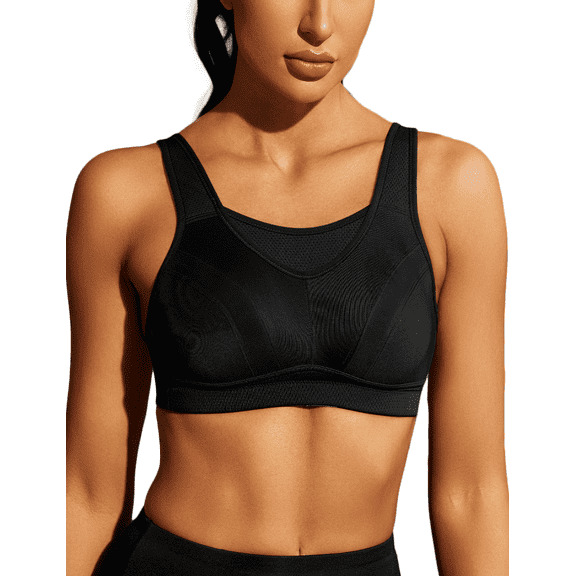 Wingslove Women's Sports Bra Full Coverage Wireless Bra Plus Size High Impact Non Padded Workout Bra,Black 48B