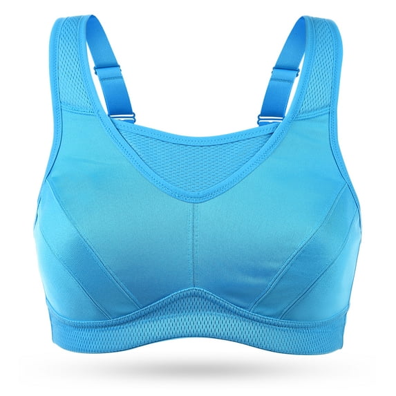 Wingslove Women's Sports Bra Full Coverage Wireless Bra Plus Size High Impact Non Padded Workout Bra,Blue 42B