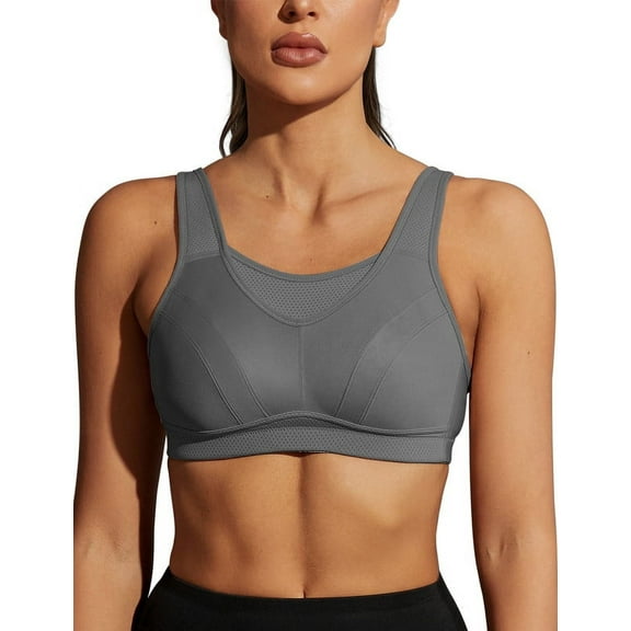 Wingslove Women's Sports Bra Full Coverage Wireless Bra Plus Size High Impact Non Padded Workout Bra,Gray 36D