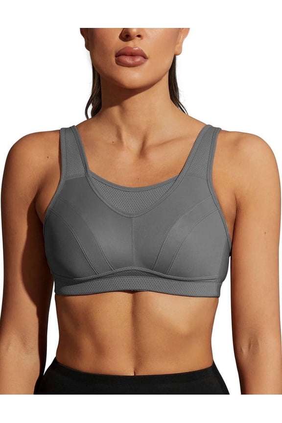 Women's Sports Bra Full Coverage Wireless Bra Plus Size High Impact Non Padded Workout Bra,Gray 40D