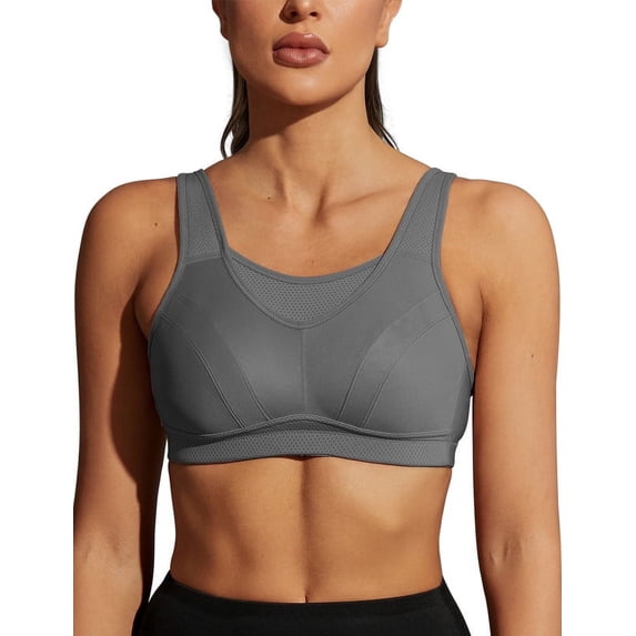 Wingslove Women's Sports Bra Full Coverage Wireless Bra Plus Size High Impact Non Padded Workout Bra,Gray 44DD
