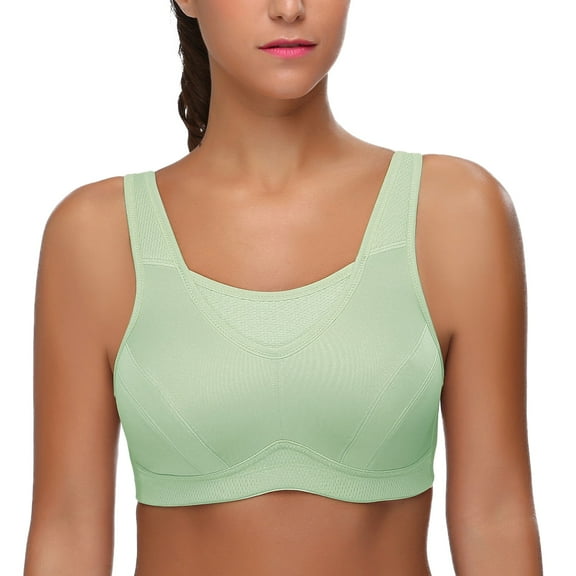 Wingslove Women's Sports Bra Full Coverage Wireless Bra Plus Size High Impact Non Padded Workout Bra,Green 36DDD