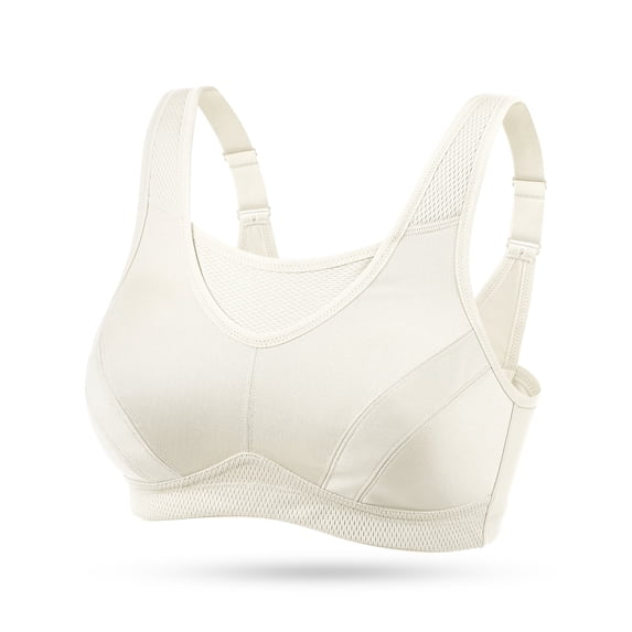 Wingslove Women's Sports Bra Full Coverage Wireless Bra Plus Size High Impact Non Padded Workout Bra,Ivory 46DDD