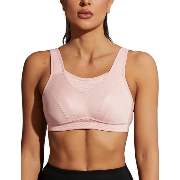 Wingslove Women's Sports Bra Full Coverage Wireless Bra Plus Size High Impact Non Padded Workout Bra,Pink 42C