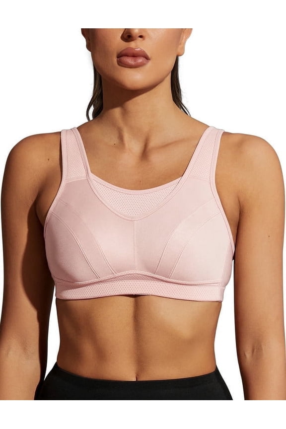 Women's Sports Bra Full Coverage Wireless Bra Plus Size High Impact Non Padded Workout Bra,Pink 42C
