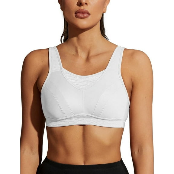 Wingslove Women's Sports Bra Full Coverage Wireless Bra Plus Size High Impact Non Padded Workout Bra,White 34D