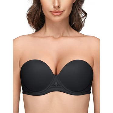 Wingslove Women's Strapless Bra Push Up Full Coverage Plus Size Bra Underwire Multiway Contour Red Carpet, Black 36DD