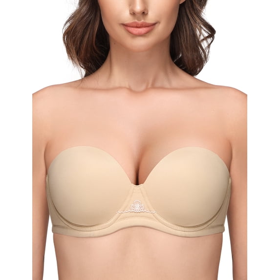 Wingslove Women's Strapless Bra Push Up Full Coverage Plus Size Bra Underwire Multiway Contour Red Carpet, Nude 38H