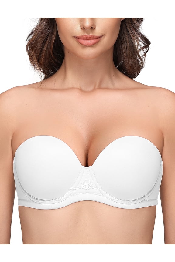 Women's Strapless Bra Push Up Full Coverage Plus Size Bra Underwire Multiway Contour Red Carpet, White 34DD