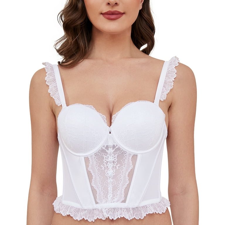 Wingslove Women's Sexy Lace Balconette Push Up Bra Plus Size Sheer Unpadded  Underwire Unlined See Through Bra,White 40D