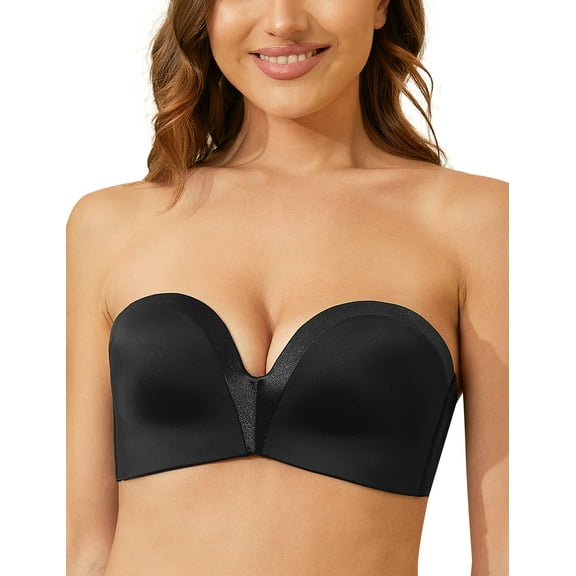Wingslove Women's Strapless Multiway Push Up Bra Wireless Plus Size Convertible Bra, Black 32G