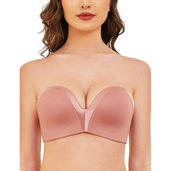 Wingslove Women's Strapless Multiway Push Up Bra Wireless Plus Size Convertible Bra, Rose Brown 40B