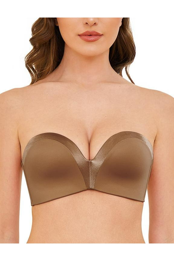 Women's Strapless Multiway Push Up Bra Wireless Plus Size Convertible Bra, Walnut Brown 32G