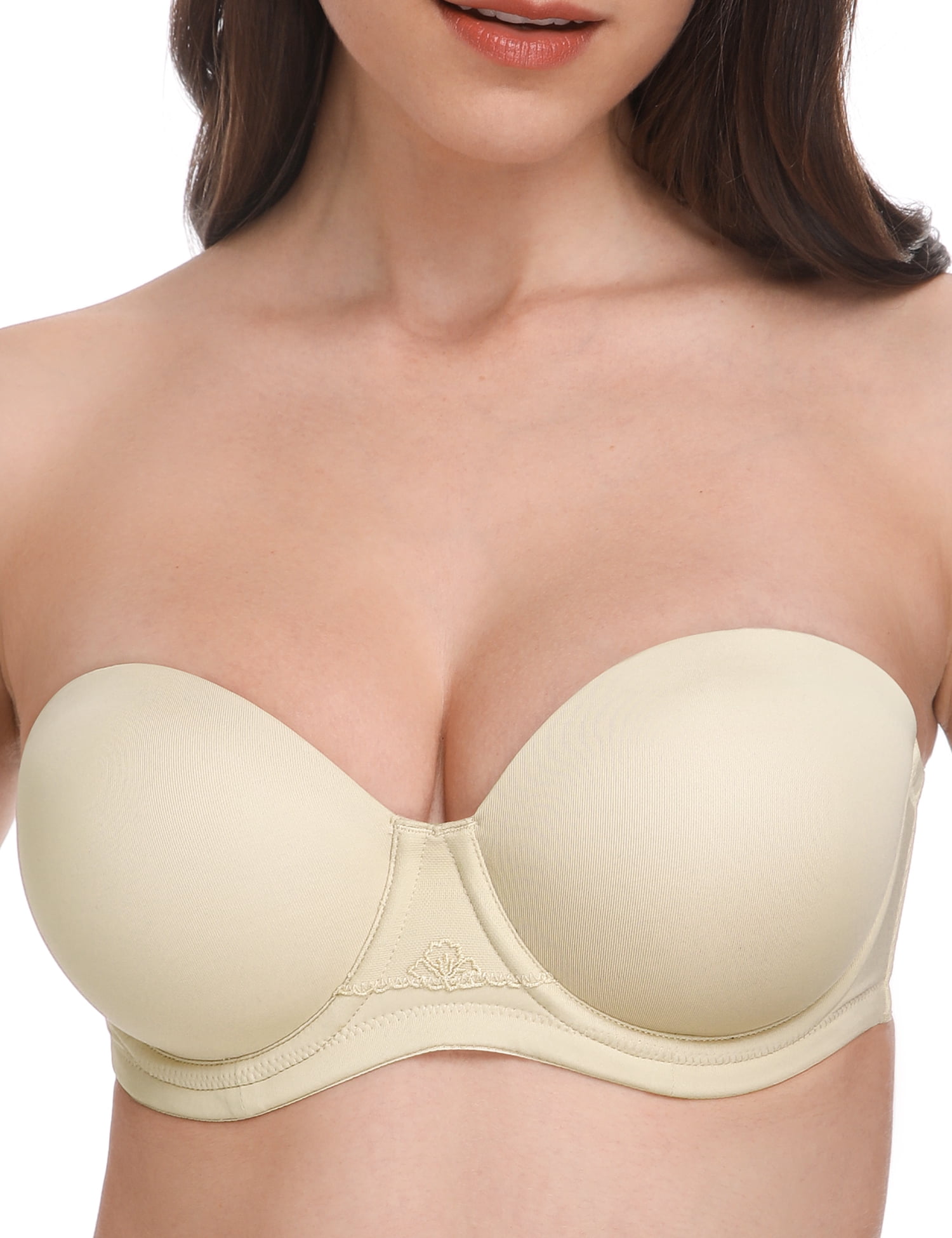 Wingslove Strapless Bra for Women Underwired Push Up Full Figure Bra  Multiway Carpet 8-Way Convertible Straps,Ivory Nude 32B