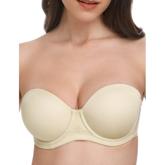 Wingslove Women's Strapless Push Up Bra Plus Size Full Figure Underwire Multiway Contour Bra, Beige 40DD