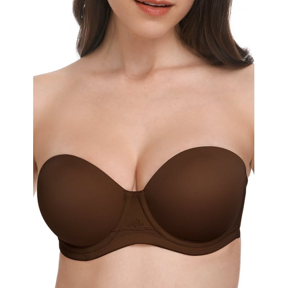 Wingslove Women's Strapless Push Up Bra Plus Size Full Figure Underwire Multiway Contour Bra, Chocolate 34G