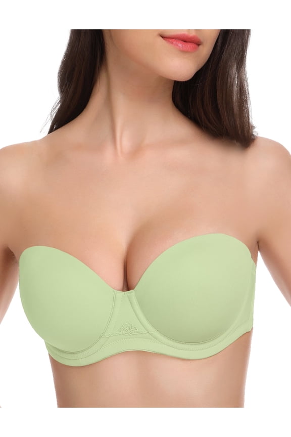 Women's Strapless Push Up Bra Plus Size Full Figure Underwire Multiway Contour Bra, Green 34DDD