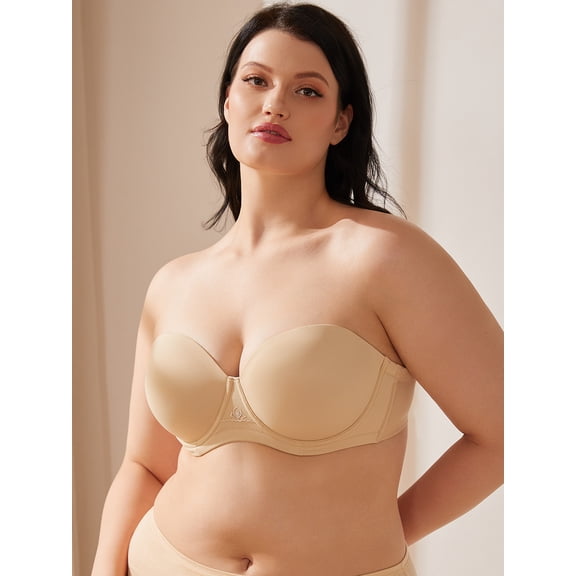 Wingslove Women's Strapless Push Up Bra Plus Size Full Figure Underwire Multiway Contour Bra,Nude 34B