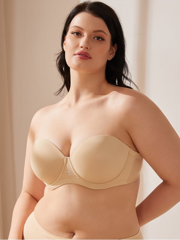 Women's Strapless Push Up Bra Plus Size Full Figure Underwire Multiway Contour Bra,Nude 34DDD