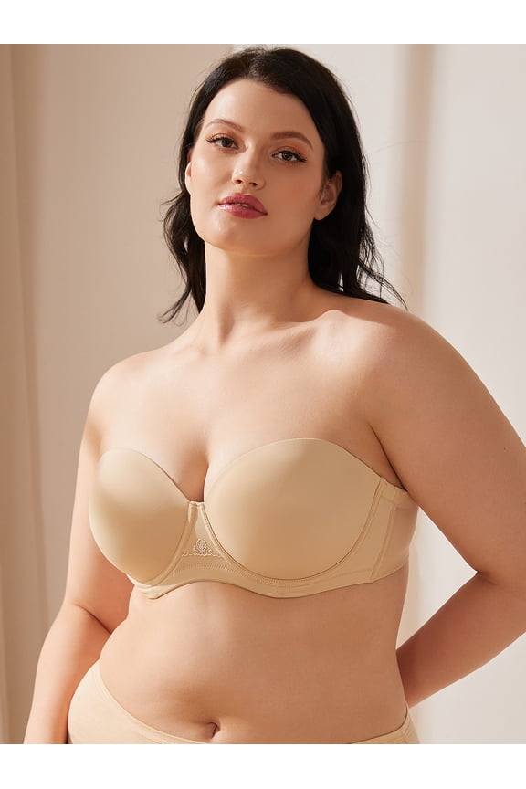 Women's Strapless Push Up Bra Plus Size Full Figure Underwire Multiway Contour Bra,Nude 44C