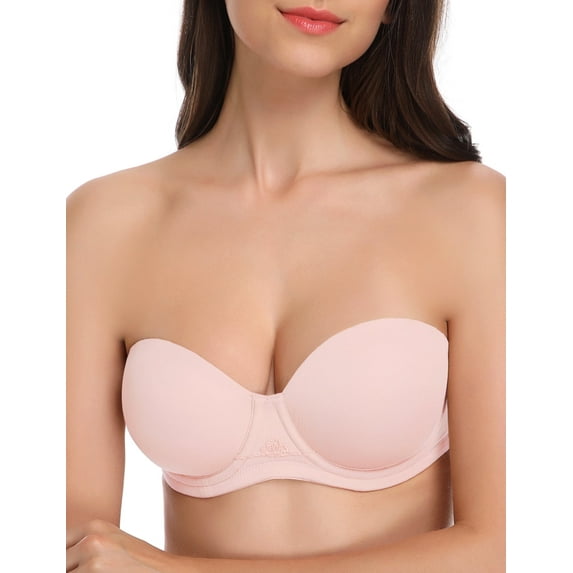 Wingslove Women's Strapless Push Up Bra Plus Size Full Figure Underwire Multiway Contour Bra,Pink 34C