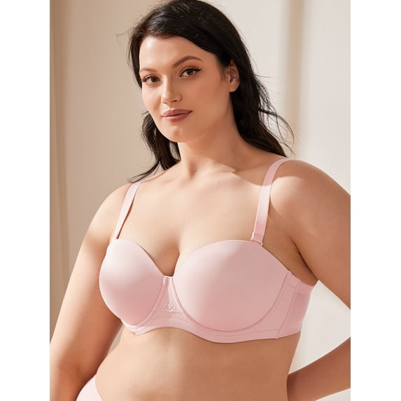 Wingslove Women's Strapless Push Up Bra Plus Size Full Figure Underwire Multiway Contour Bra,Pink 36C