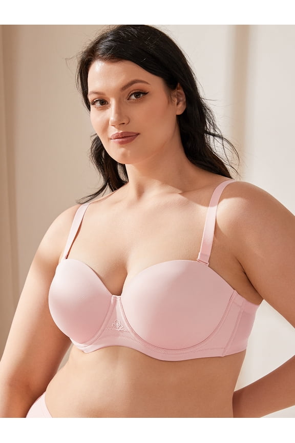 Women's Strapless Push Up Bra Plus Size Full Figure Underwire Multiway Contour Bra,Pink 38D
