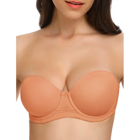 Wingslove Women's Strapless Push Up Bra Plus Size Full Figure Underwire Multiway Contour Bra, Pink Brown 34C