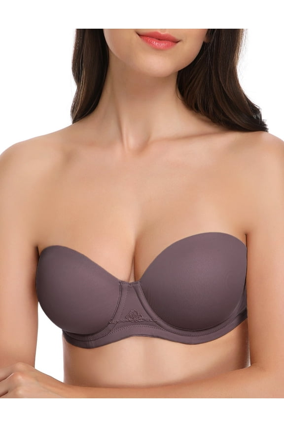 Women's Strapless Push Up Bra Plus Size Full Figure Underwire Multiway Contour Bra,Purple 34DD