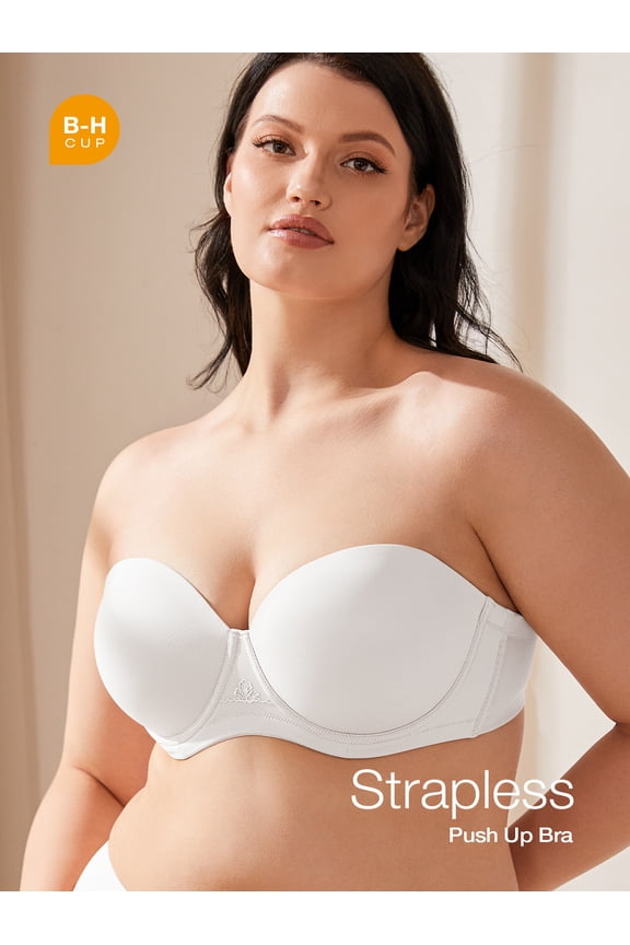 Women's Strapless Push Up Bra Plus Size Full Figure Underwire Multiway Contour Bra,White 36AA