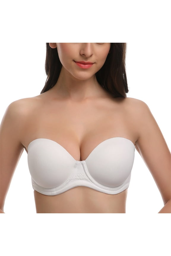 Women's Strapless Push Up Bra Plus Size Full Figure Underwire Multiway Contour Bra,White 36AA