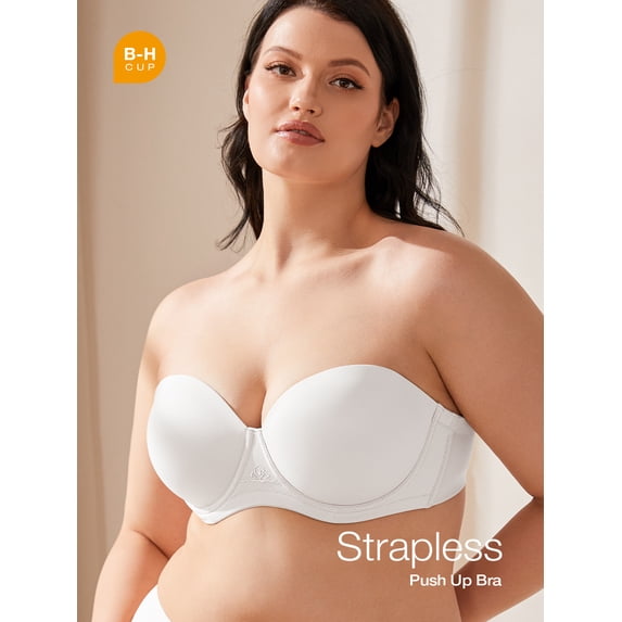 Wingslove Women's Strapless Push Up Bra Plus Size Full Figure Underwire Multiway Contour Bra,White 38G