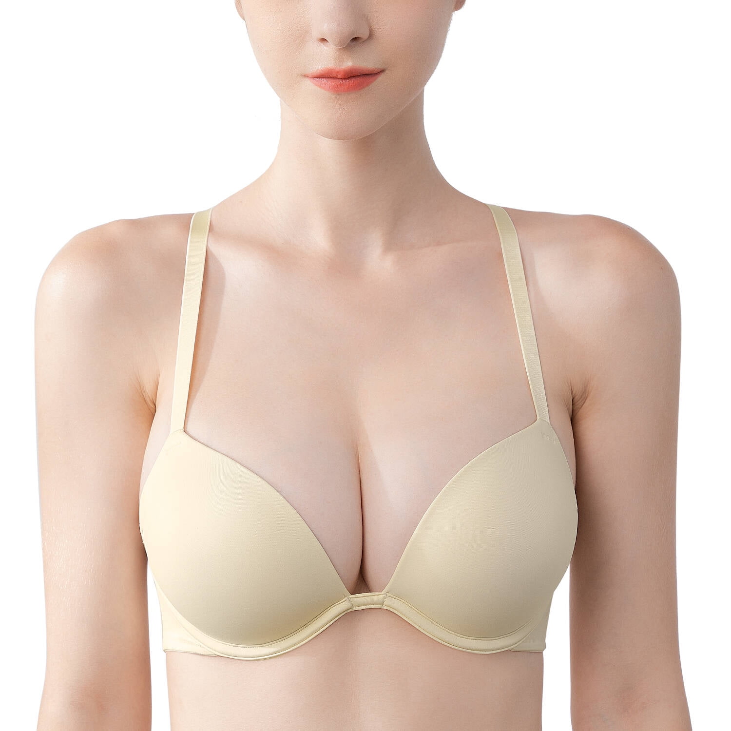Women's Push Up Plunge Bra - Underwired T-Shirt Bra With Light Lining