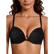 Wingslove Womens Push-up Bra Deep V Plunge Underwire T-Shirt Bra, Black Leopard 32C