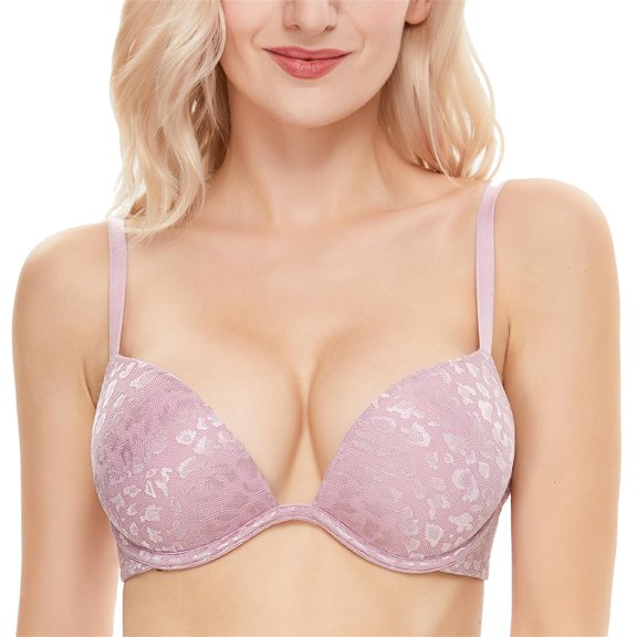 Wingslove Womens Push-up Bra Deep V Plunge Underwire T-Shirt Bra, Purple 36D