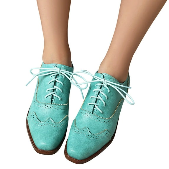 Wingtip Oxfords Combat Boots for Women Retro Vintage Leather Pointed Toe Lace up Chunky Mid Heel Fall Casual Dress Shoes Ankle Booties