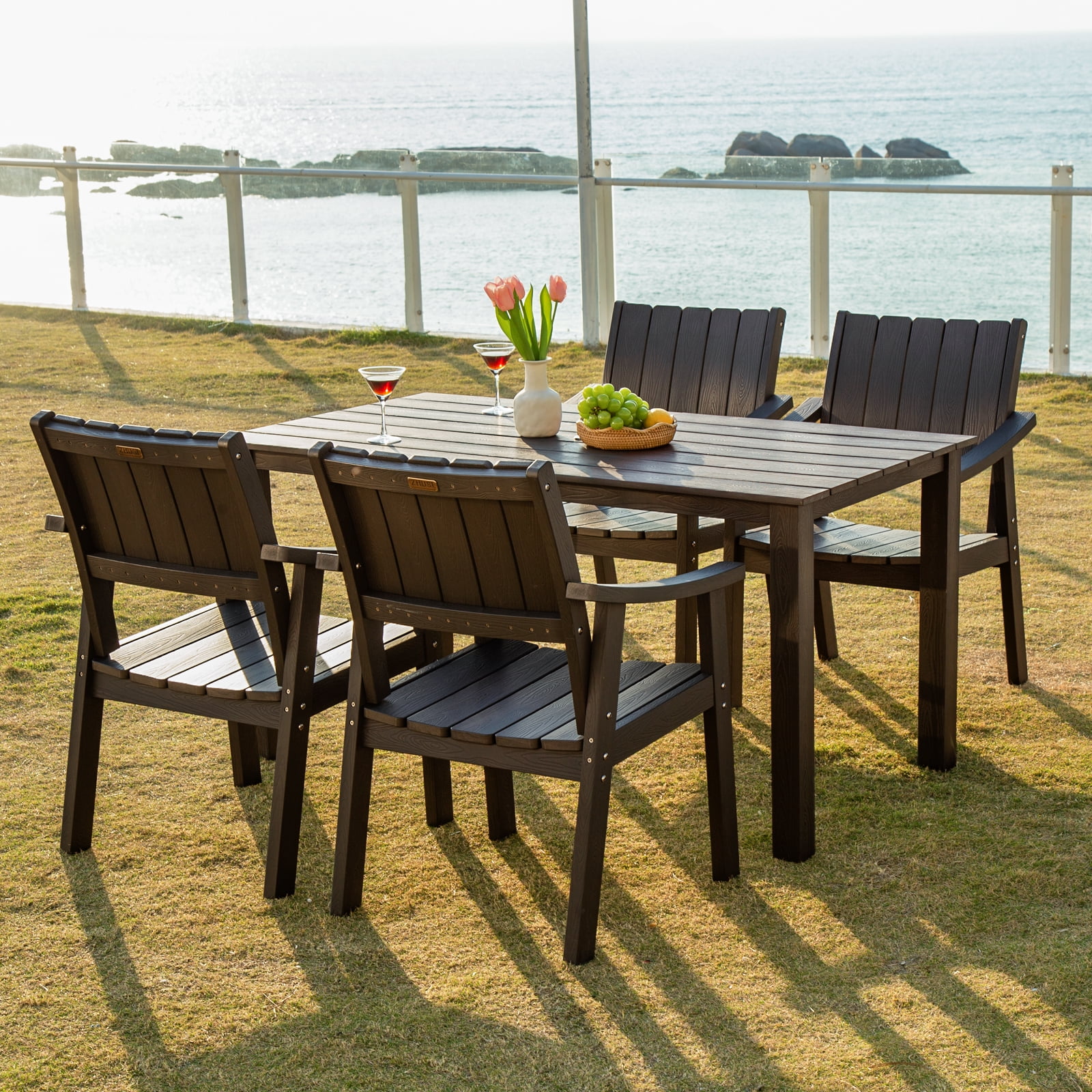 Wingyz 5PCS Patio Dining Set, All Weather Plastic Outdoor Furniture Set 4 Chairs and 1 Table, Black