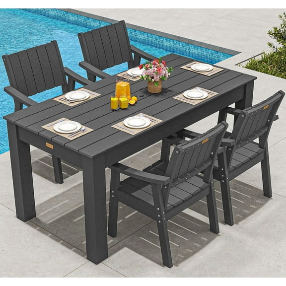 Wingyz 5PCS Patio Dining Set, All Weather Outdoor Furniture Set Plastic Dining Table with 4 Chairs
