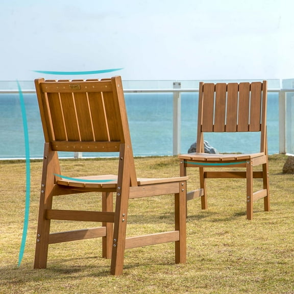 Wingyz Outdoor Patio Furniture Set, All Weather Plastic Dining Side Chairs 2PCS, Wood Color