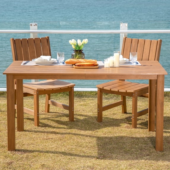 Wingyz Outside Dining Table with Umbrella Hole, Patio Dining Table 1PC, All Weather, Wood Color