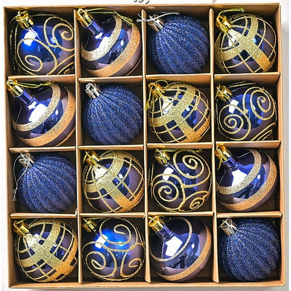 Winholder 16ct 2.36 inches Christmas Ornaments, Blue Gold Shatterproof Christmas Tree Ornaments Hanging Ball Ornaments for Xmas Decoration