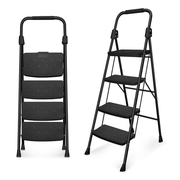 Winholder 4 Step Ladder Folding Step Stool with Wide Anti-Slip Pedal Convenient Handgrip Lightweight 330lbs Sturdy Portable Household Steel Ladder