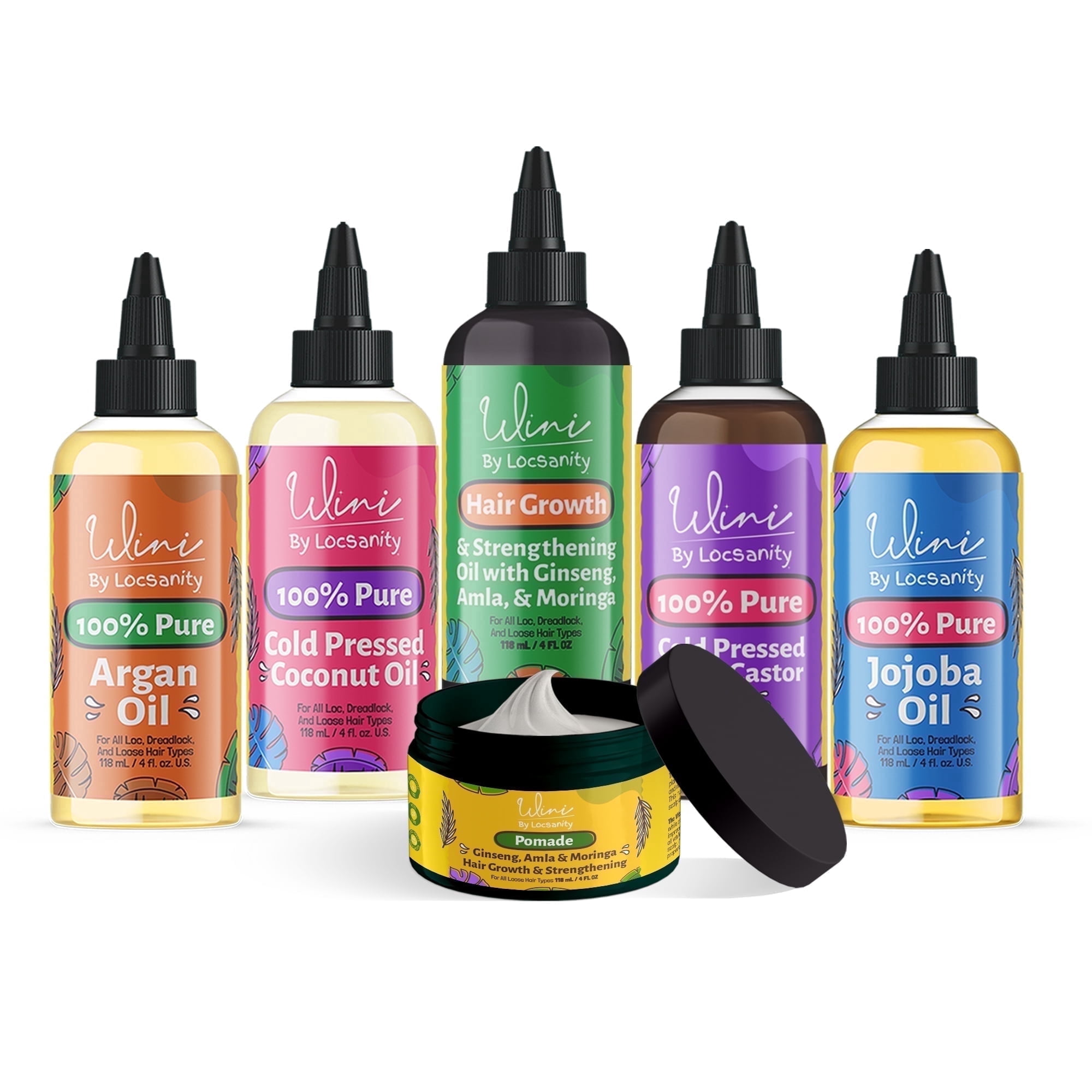 Wini by Locsanity Loose Natural Haircare Bundle for Healthy, Moisturized Hair - Pomade, Growth Oil, Jamaican Castor Oil, Coconut Oil, Jojoba Oil, Argan Oil