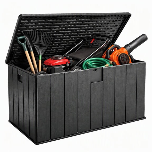 Winice 150 Gallon Outdoor Storage Deck Box,Waterproof Large Lockable Storage Container for Patio Furniture and Garden Tools,Black